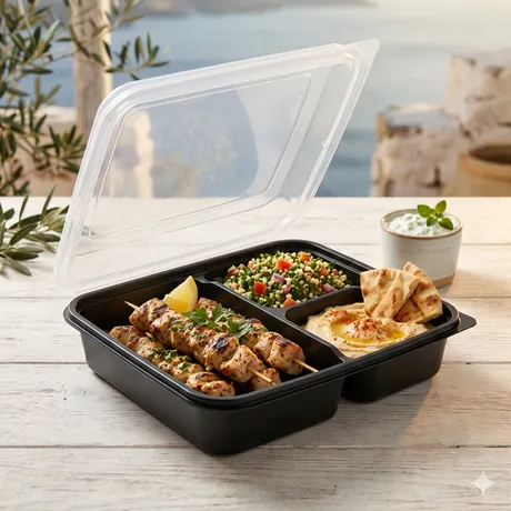 3-compartment plastic container — SKU discipline and resin control